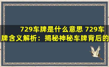 729车牌是什么意思 729车牌含义解析：揭秘神秘车牌背后的故事